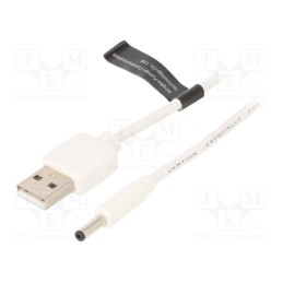 10 pcs : CEXWD - Cable, USB A plug,DC 3,5/1,35 plug, white, 0.5m, Core: Cu
