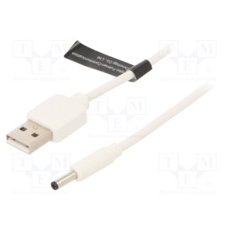 10 pcs : CEXWF - Cable, USB A plug,DC 3,5/1,35 plug, white, 1m, Core: Cu