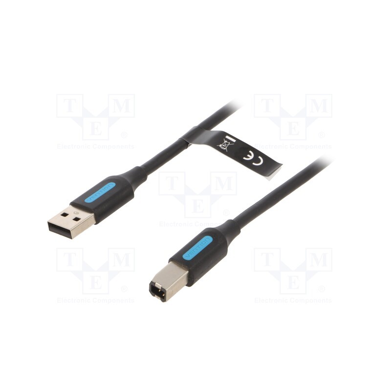 10 pcs : COQBD - Cable, USB 2.0, USB A plug,USB B plug, nickel plated, 0.5m, black