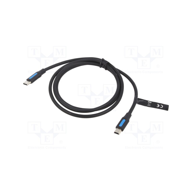 10 pcs : COWBF - Cable, USB 2.0, USB B mini plug,USB C plug, nickel plated, 1m