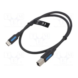 10 pcs : CQUBD - Cable, USB 2.0, USB B plug,USB C plug, nickel plated, 0.5m, black