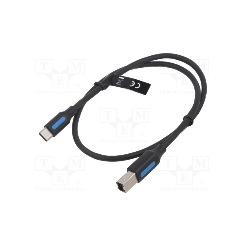 10 pcs : CQUBD - Cable, USB 2.0, USB B plug,USB C plug, nickel plated, 0.5m, black