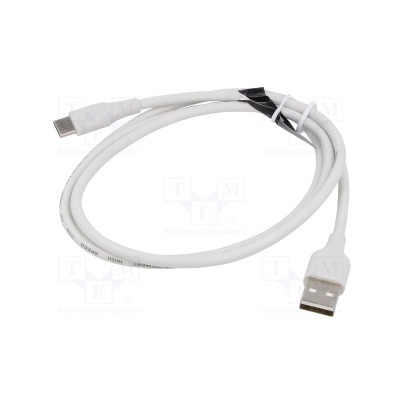 10 pcs : CTHWH - Cable, USB 2.0, USB A plug,USB C plug, nickel plated, 2m, white