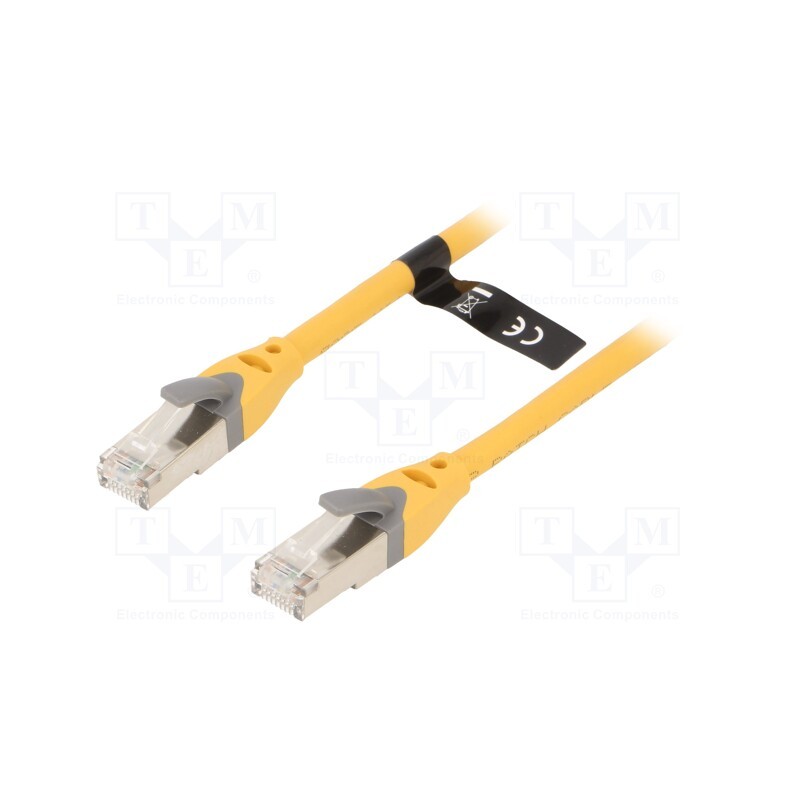 10 pcs : IBHYF - Patch cord, S/FTP, 6a, OFC, PVC, yellow, 1m, RJ45 plug,both sides