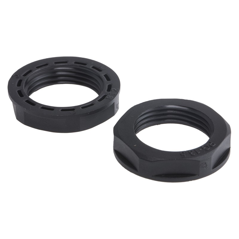 50 pcs - RS PRO Black Nylon 66 Cable Gland Locknut, PG13.5 Thread, IP68