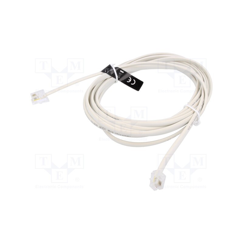 10 pcs : IQBWI - Cable: telephone, flat, RJ11 plug,both sides, Len: 3m, white, 28AWG