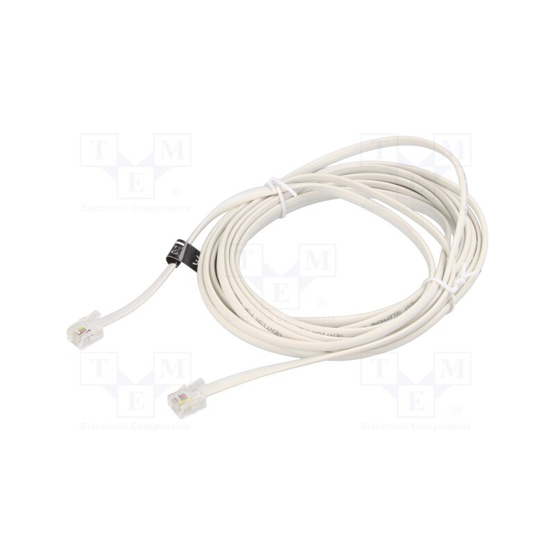 10 pcs : IQBWJ - Cable: telephone, flat, RJ11 plug,both sides, Len: 5m, white, 28AWG