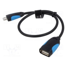 10 pcs : VAS-A07-B025 - Cable, OTG,USB 2.0, USB A socket,USB B micro plug, 0.25m, black