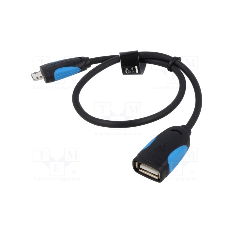 10 pcs : VAS-A07-B025 - Cable, OTG,USB 2.0, USB A socket,USB B micro plug, 0.25m, black