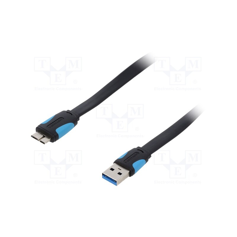 10 pcs : VAS-A12-B200 - Cable, OTG,flat,USB 3.0, USB A plug,USB B micro plug, 2m, black
