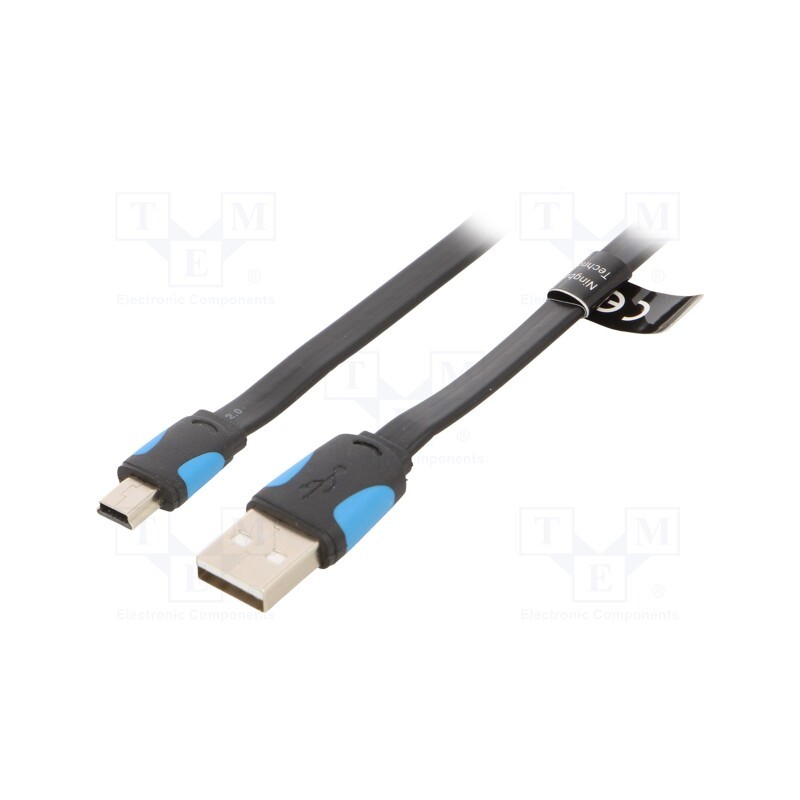 10 pcs : VAS-A14-B050 - Cable, flat,USB 2.0, USB A plug,USB B mini plug, nickel plated