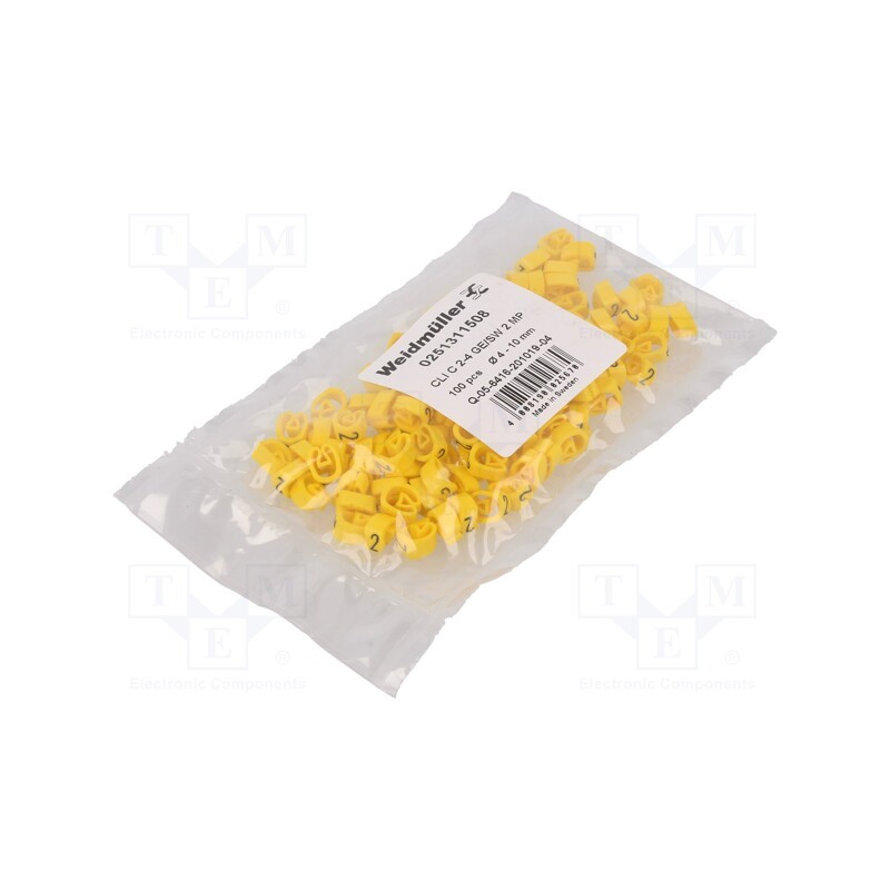 200 pcs : CLI C 2-4 GE/SW 2 MP - Markers, Marking: 2, 4÷10mm, PVC, yellow, -30÷80°C, leaded, CLI C