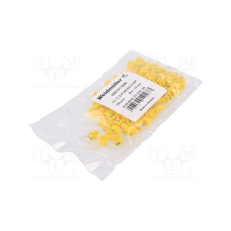 200 pcs : CLI C 2-4 GE/SW 9 MP - Markers, Marking: 9, 4÷10mm, PVC, yellow, -30÷80°C, leaded, CLI C