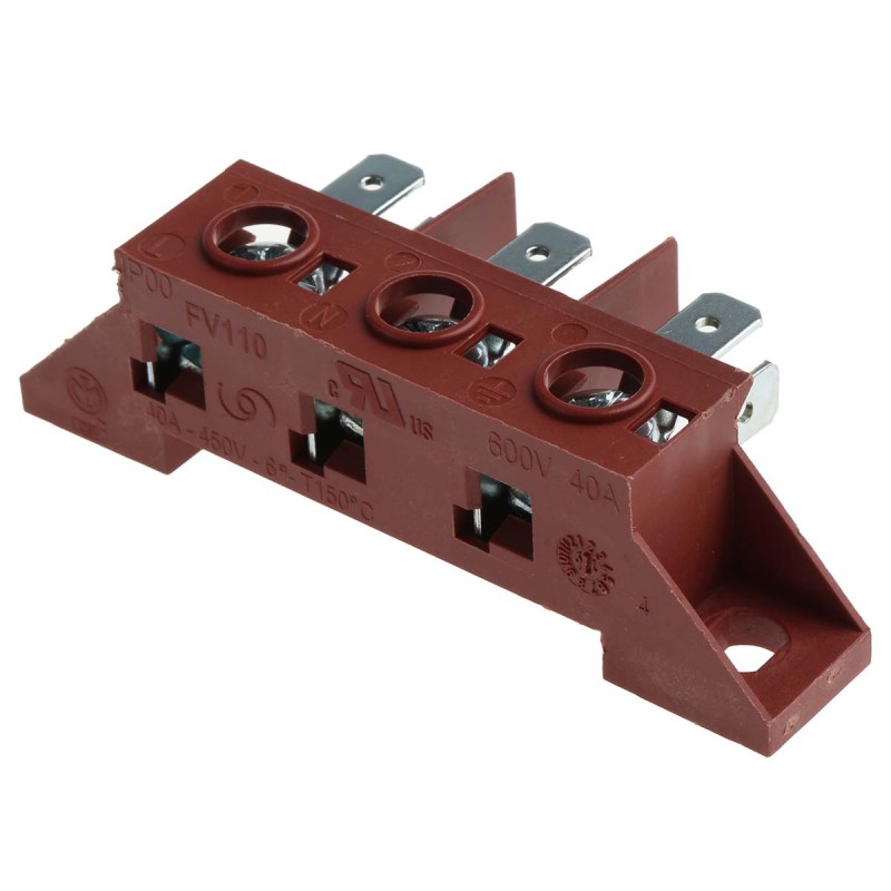 5 pcs - RS PRO Non-Fused Terminal Block, 3-Way, 40A, 22 - 8 AWG Wire, Screw Down Termination