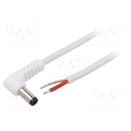 10 pcs : A21-TT-C100-050WH - Cable, 1x1mm2, wires,DC 5,5/2,1 plug, angled, white, 0.5m
