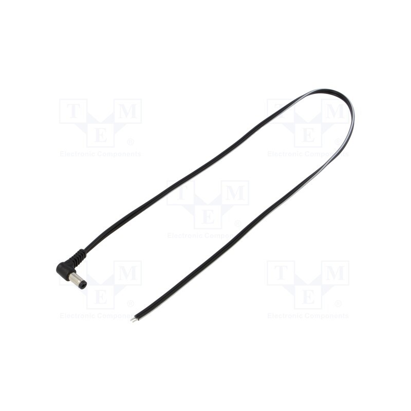 10 pcs : A21-TT-T050-050BK - Cable, 2x0.5mm2, wires,DC 5,5/2,1 plug, angled, black, 0.5m