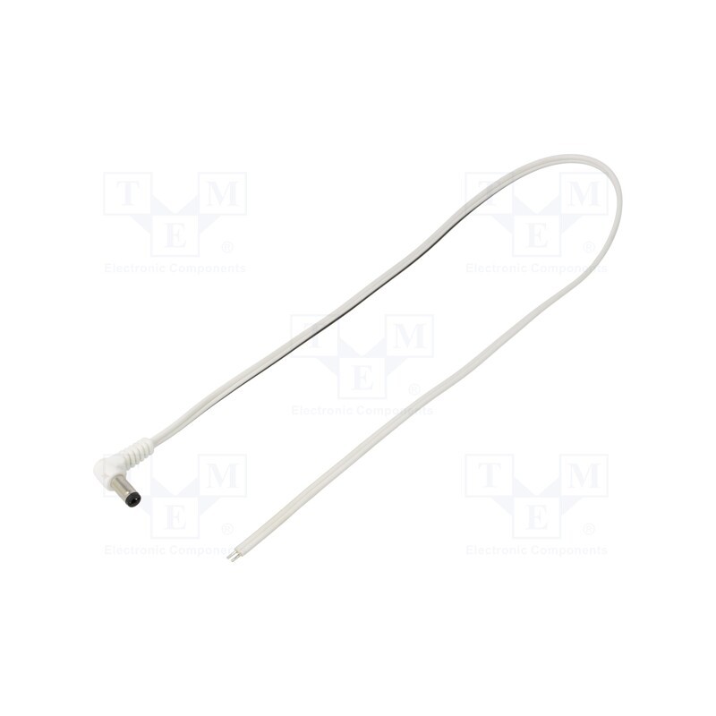 10 pcs : A21-TT-T050-050WH - Cable, 2x0.5mm2, wires,DC 5,5/2,1 plug, angled, white, 0.5m