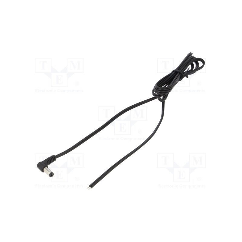 10 pcs : A21-TT-T050-150BK - Cable, 2x0.5mm2, wires,DC 5,5/2,1 plug, angled, black, 1.5m