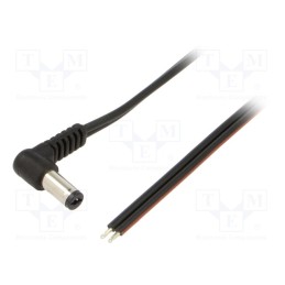10 pcs : A21-TT-T075-050BK - Cable, 2x0.75mm2, wires,DC 5,5/2,1 plug, angled, black, 0.5m