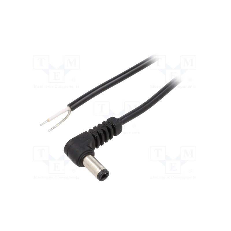 10 pcs : A25-TT-C050-050BK - Cable, 1x0.5mm2, wires,DC 5,5/2,5 plug, angled, black, 0.5m