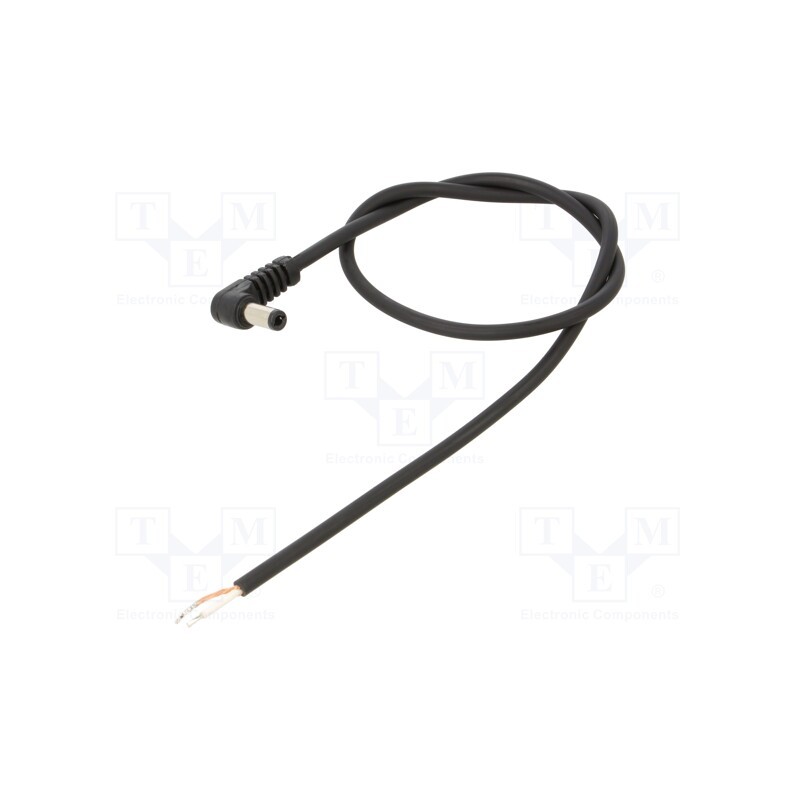 10 pcs : A25-TT-C075-050BK - Cable, 1x0.75mm2, wires,DC 5,5/2,5 plug, angled, black, 0.5m