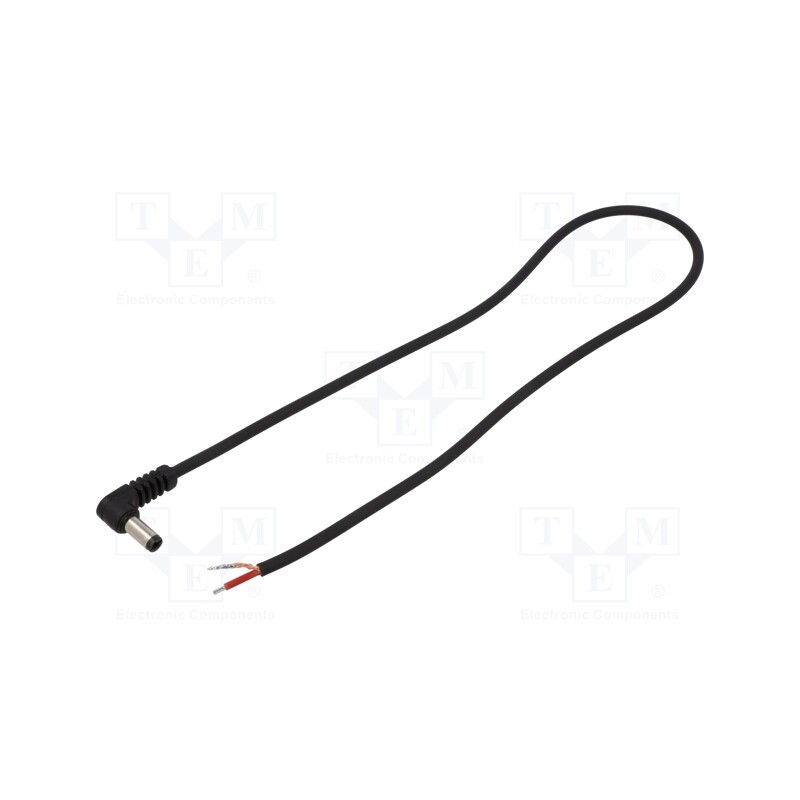 10 pcs : A25-TT-C100-050BK - Cable, 1x1mm2, wires,DC 5,5/2,5 plug, angled, black, 0.5m