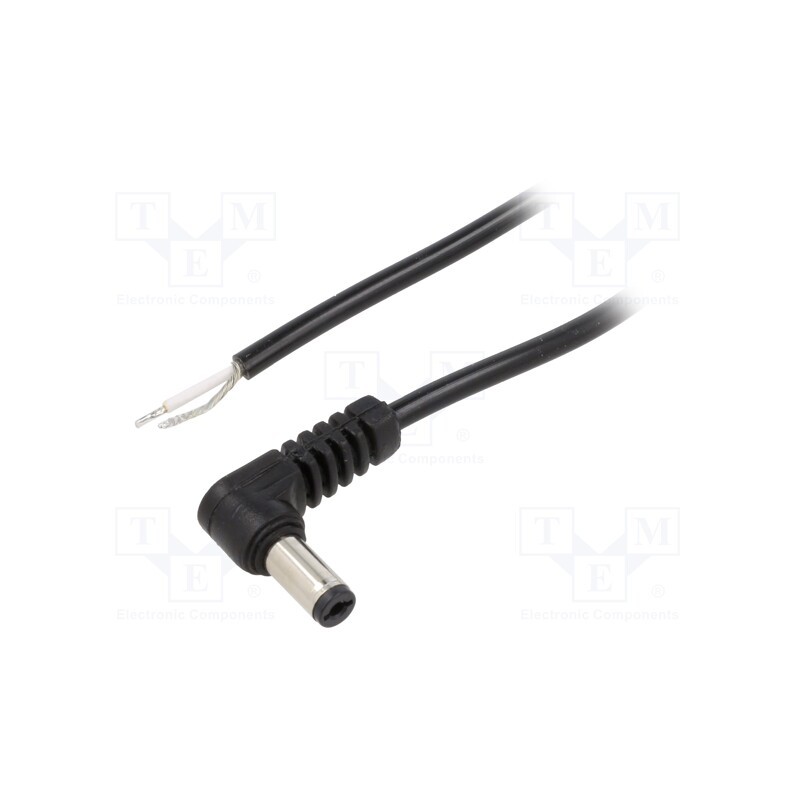 10 pcs : P21-TT-C050-050BK - Cable, 1x0.5mm2, wires,DC 5,5/2,1 plug, straight, black, 0.5m