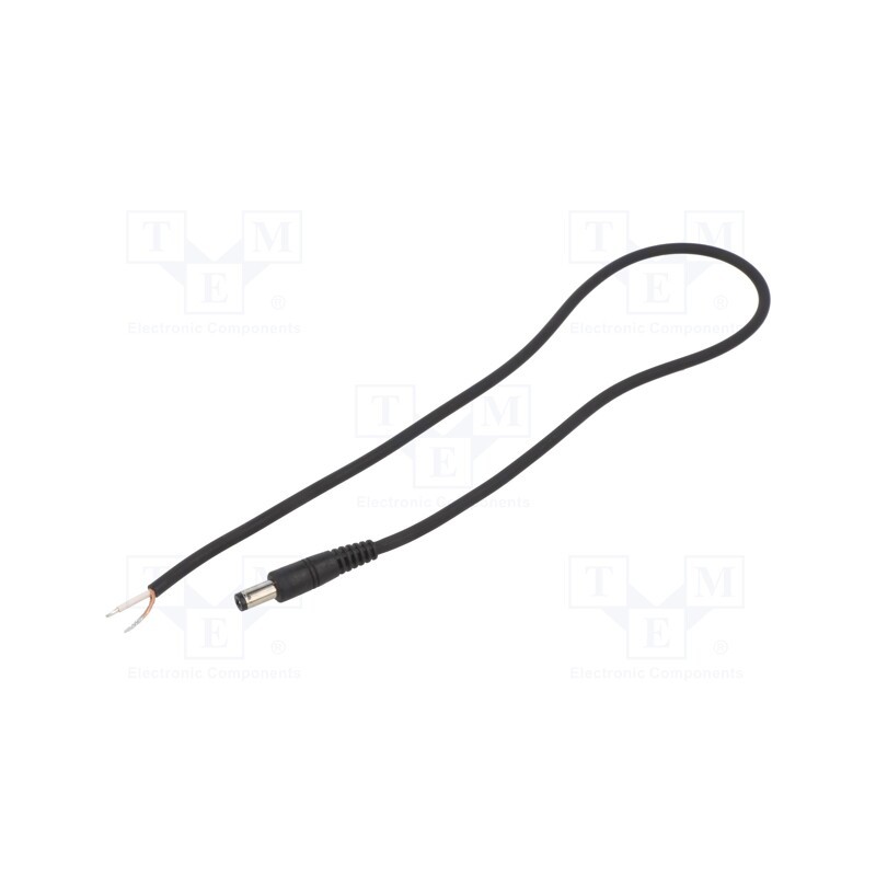 10 pcs : P21-TT-C075-050BK - Cable, 1x0.75mm2, wires,DC 5,5/2,1 plug, straight, black, 0.5m