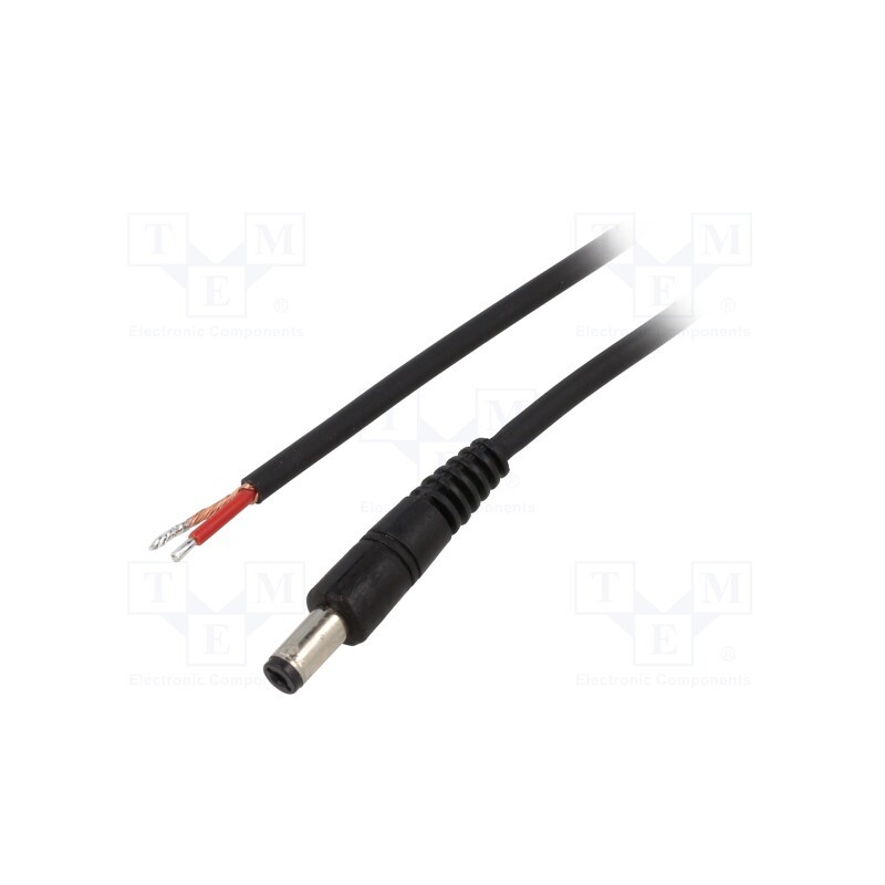 10 pcs : P21-TT-C100-050BK - Cable, 1x1mm2, wires,DC 5,5/2,1 plug, straight, black, 0.5m