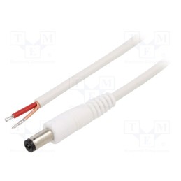10 pcs : P21-TT-C100-050WH - Cable, 1x1mm2, wires,DC 5,5/2,1 plug, straight, white, 0.5m