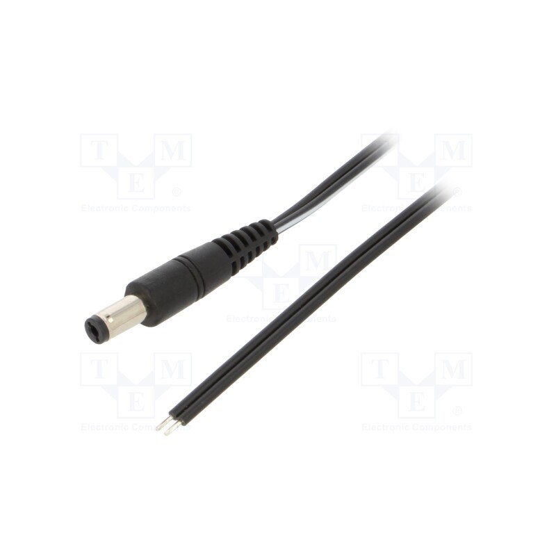 10 pcs : P21-TT-T050-050BK - Cable, 2x0.5mm2, wires,DC 5,5/2,1 plug, straight, black, 0.5m