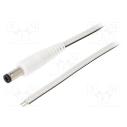 10 pcs : P21-TT-T050-050WH - Cable, 2x0.5mm2, wires,DC 5,5/2,1 plug, straight, white, 0.5m