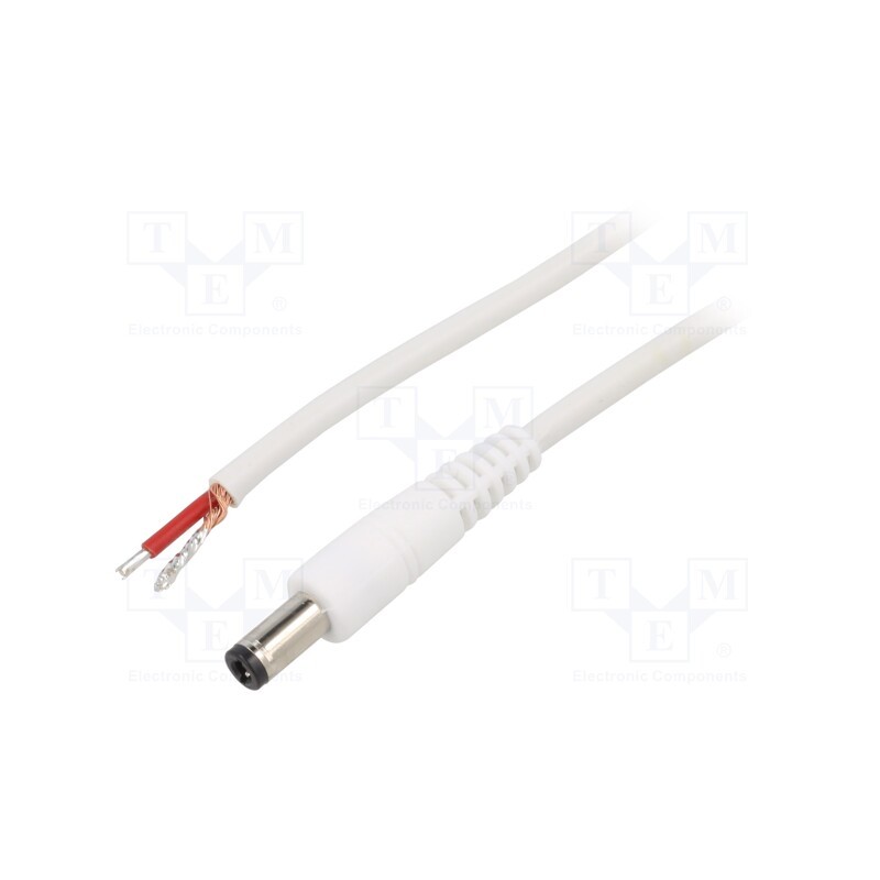 10 pcs : P25-TT-C100-050WH - Cable, 1x1mm2, wires,DC 5,5/2,5 plug, straight, white, 0.5m