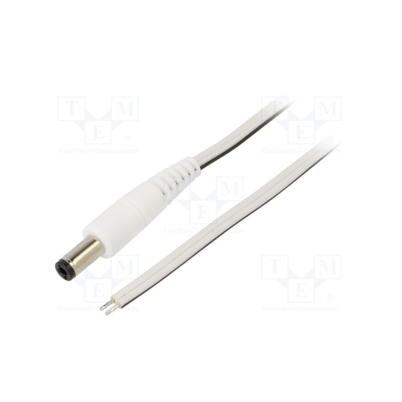 10 pcs : P25-TT-T050-050WH - Cable, 2x0.5mm2, wires,DC 5,5/2,5 plug, straight, white, 0.5m