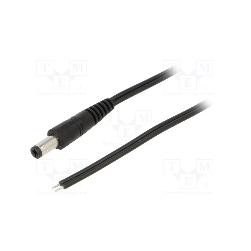 10 pcs : P25-TT-T050-150BK - Cable, 2x0.5mm2, wires,DC 5,5/2,5 plug, straight, black, 1.5m