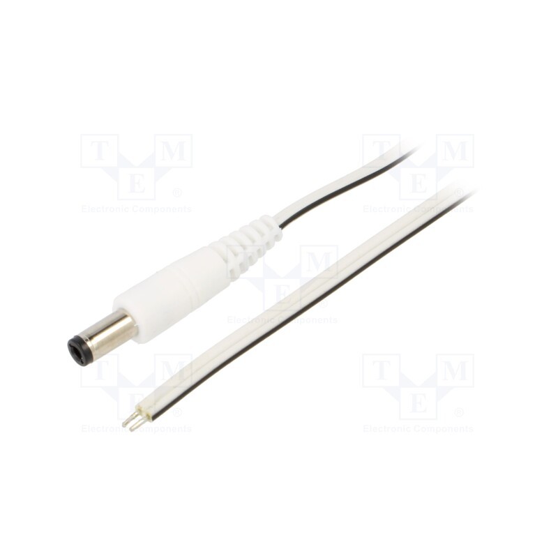 10 pcs : P25-TT-T050-150WH - Cable, 2x0.5mm2, wires,DC 5,5/2,5 plug, straight, white, 1.5m