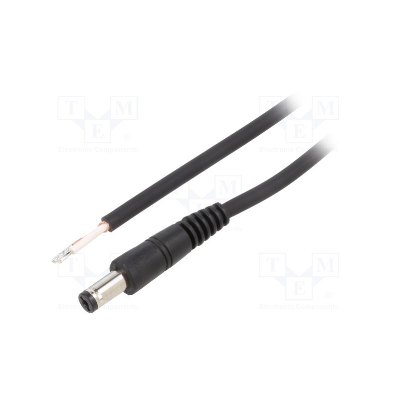 10 pcs : P55-TT-C075-050BK - Cable, 1x0.75mm2, wires,DC 5,5/1,7 plug, straight, black, 0.5m