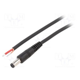 10 pcs : P55-TT-C100-050BK - Cable, 1x1mm2, wires,DC 5,5/1,7 plug, straight, black, 0.5m