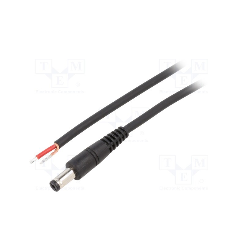 10 pcs : P55-TT-C100-050BK - Cable, 1x1mm2, wires,DC 5,5/1,7 plug, straight, black, 0.5m
