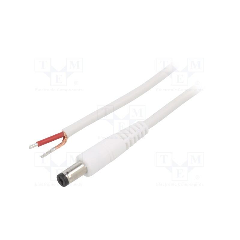 10 pcs : P55-TT-C100-050WH - Cable, 1x1mm2, wires,DC 5,5/1,7 plug, straight, white, 0.5m