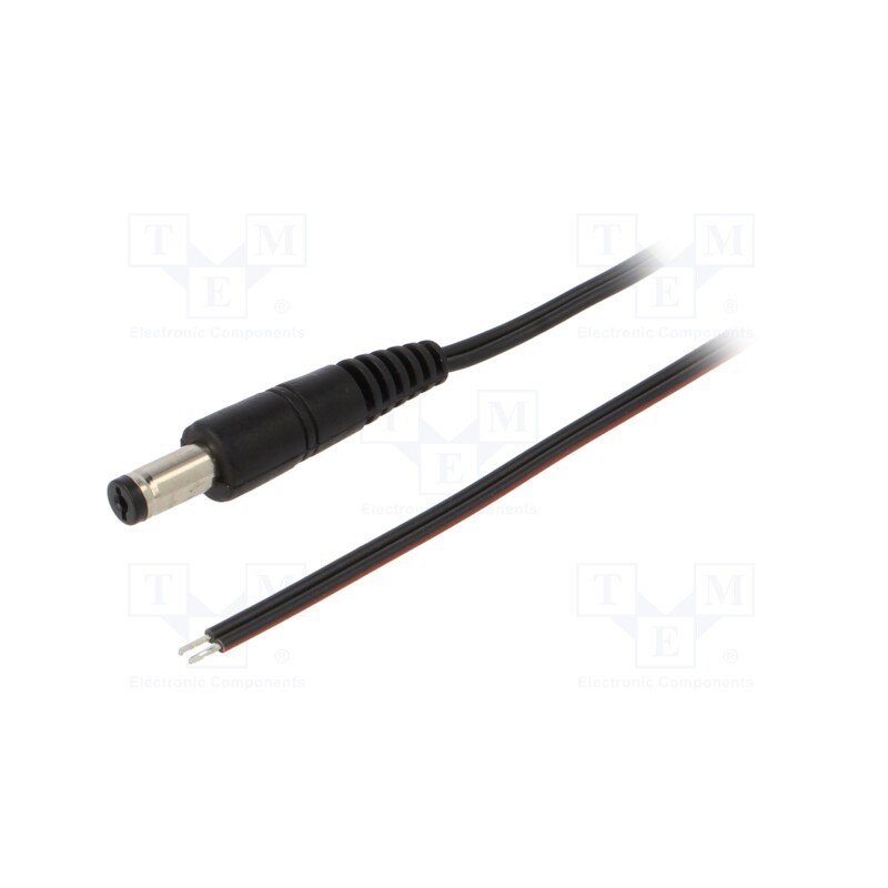 10 pcs : P55-TT-T035-050BK - Cable, 2x0.35mm2, wires,DC 5,5/1,7 plug, straight, black, 0.5m
