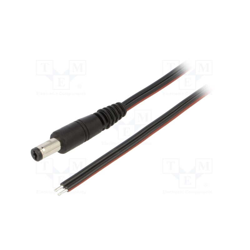 10 pcs : P55-TT-T075-050BK - Cable, 2x0.75mm2, wires,DC 5,5/1,7 plug, straight, black, 0.5m
