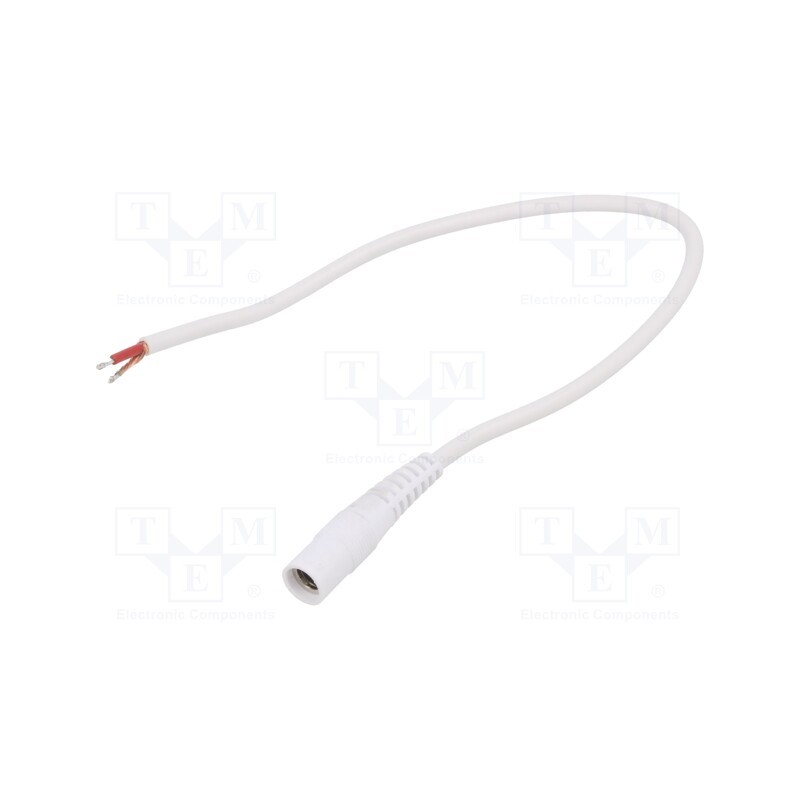10 pcs : S21-TT-C100-025WH - Cable, 1x1mm2, wires,DC 5,5/2,1 socket, straight, white, 0.25m