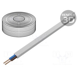 20 m : - Wire, YDY, 2x1.5mm2, flat, solid, Cu, PVC, white, 450V,750V, 100m