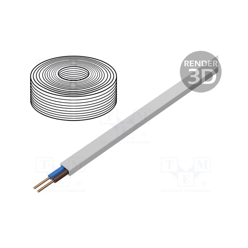 20 m : - Wire, YDY, 2x1.5mm2, flat, solid, Cu, PVC, white, 450V,750V, 100m