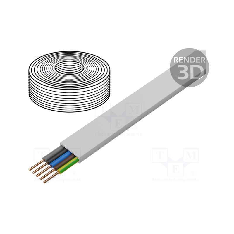 10 m : - Wire, YDY, 5G1.5mm2, flat, solid, Cu, PVC, white, 450V,750V, 100m