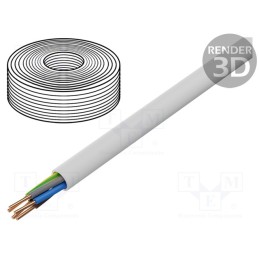 10 m : - Wire, YDY, 5G1.5mm2, round, solid, Cu, PVC, white, 450V,750V, 100m