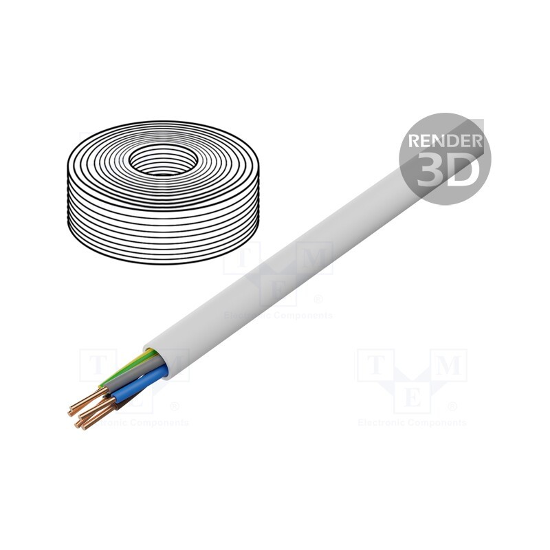 10 m : - Wire, YDY, 5G1.5mm2, round, solid, Cu, PVC, white, 450V,750V, 100m