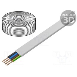 10 m : - Wire, YDY, 4G1.5mm2, flat, solid, Cu, PVC, white, 450V,750V, 100m