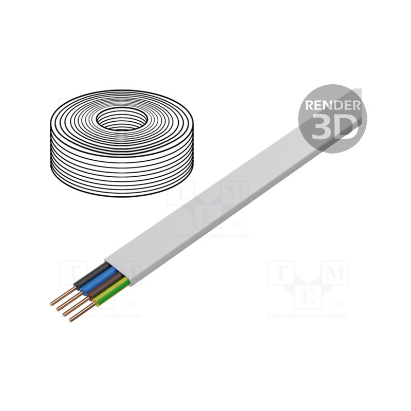 10 m : - Wire, YDY, 4G1.5mm2, flat, solid, Cu, PVC, white, 450V,750V, 100m